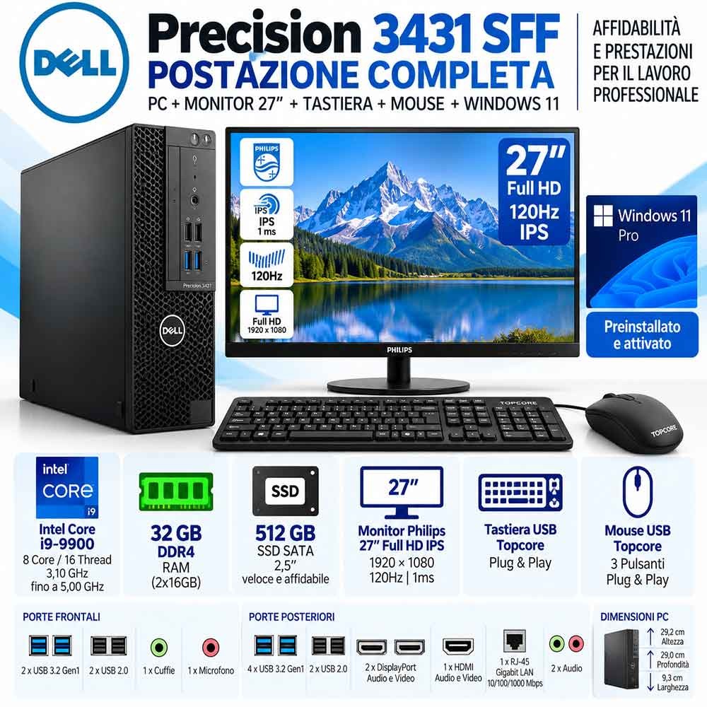 Pc Completo DELL PRECISION 3431 Ricondizionato i9-9900 Monitor 27"