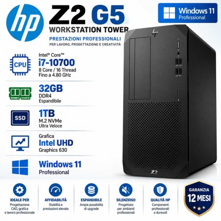 PC Ricondizionato HP Z2 G5 i7-10700 RAm 32GB SSD 1TB NVMe