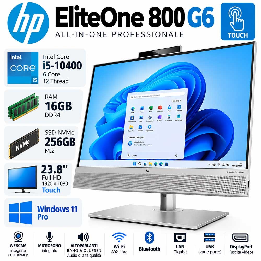 Pc All in One Ricondizionato HP EliteOne 800 G6 24" Touch i5-10400 16GB 256GB NVMe