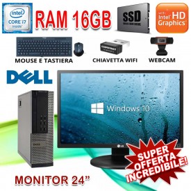 COMPUTER COMPLETO RICONDIZIONATO CORE I7 DELL 7020 SFF RAM 16GB SSD 480GB WEBCAM MONITOR 24" WIFI WIN 10