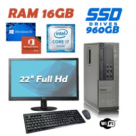 PC COMPLETO RIGENERATO CORE I7 DELL 7010 RAM 16GB SSD 960GB MONITOR 22" WINDOWS 10 PRO + OFFICE 2021