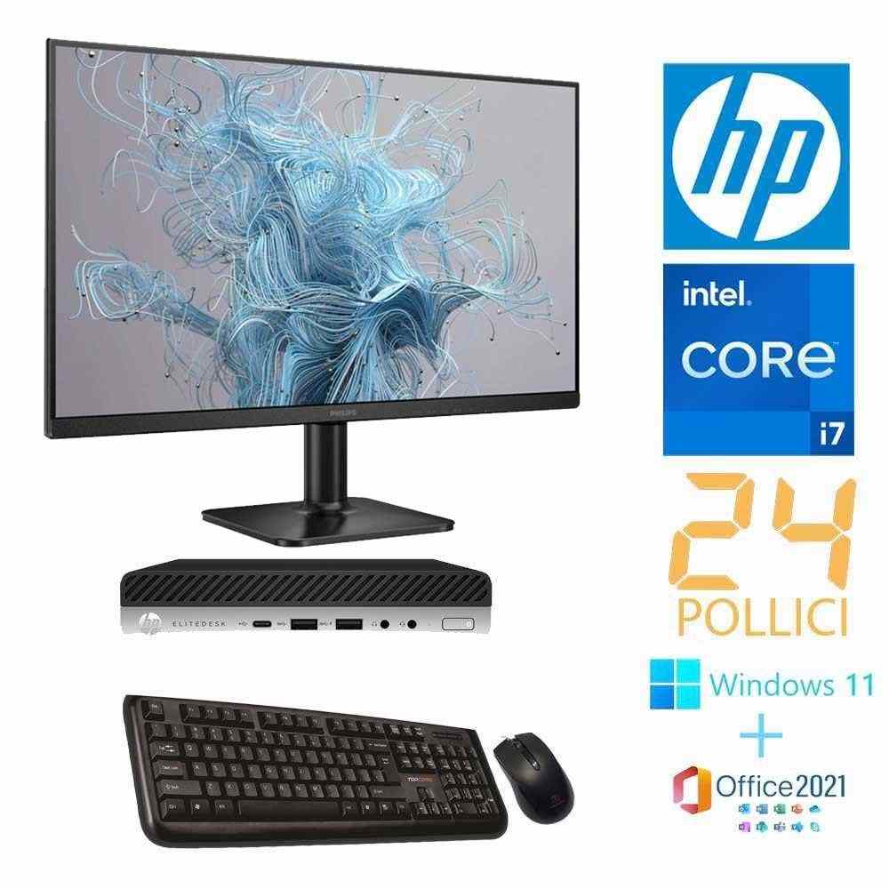 HP EliteDesk 800 G5 Mini PC Intel i7-9700 Ram 16Gb SSD 512Gb (Ricondizionato Grado A) MONITR INCLUSO